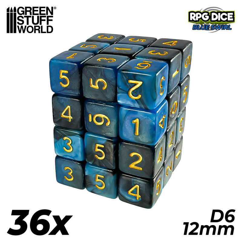 36x Dados D6 12mm - Azul Marmol1