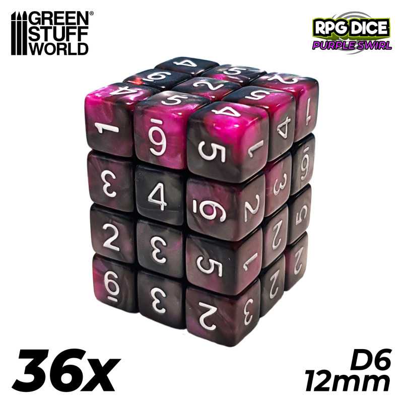 36x Dados D6 12mm - Lila Marmol1
