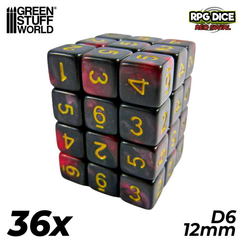 36x Dados D6 12mm - Rojo Marmol1