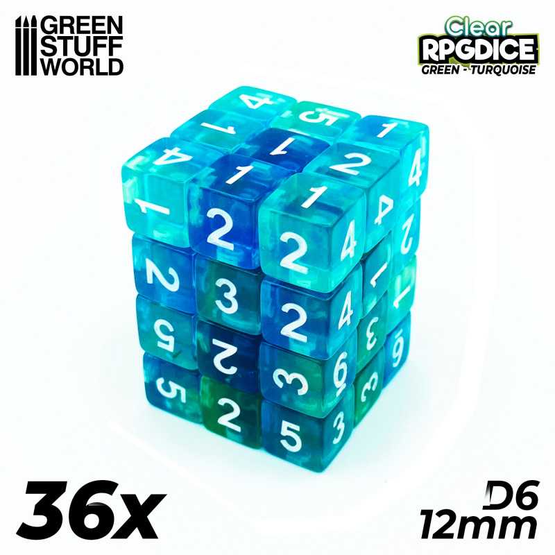 36x Dados D6 12mm - Verde-Turquesa1