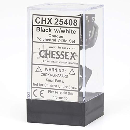 CHESSEX: SET 7 DADOS - POLYHEDRAL: BLACK/WHITE2