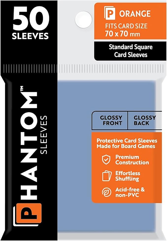 BOARD GAME SLEEVES: PHANTOM SLEEVES- GLOSS/GLOSS(70MM X 70MM)- CLEAR (50CT)1