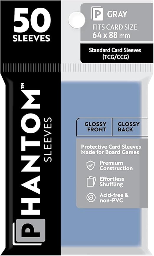 BOARD GAME SLEEVES: PHANTOM SLEEVES- GLOSS/GLOSS(64MM X 88MM)- CLEAR (50CT)1