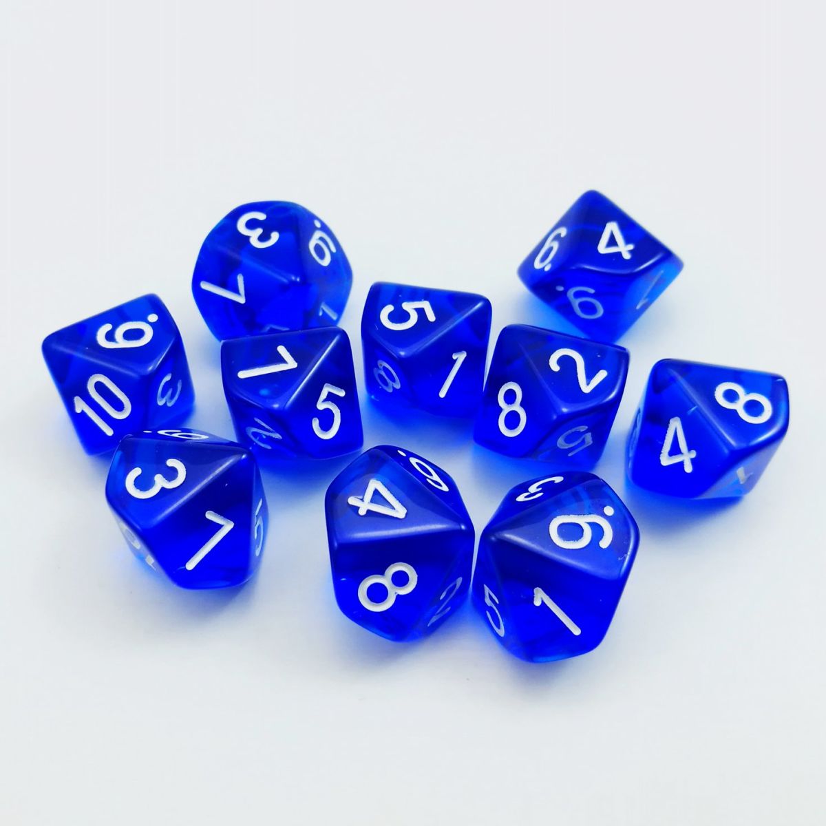 CHESSEX: SET 10 DADOS - D10: TRANSLUCENT BLUE/WHITE1