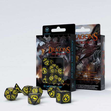 QWORKSHOP DRAGONS BLACK & YELLOW DICE SET (7)1