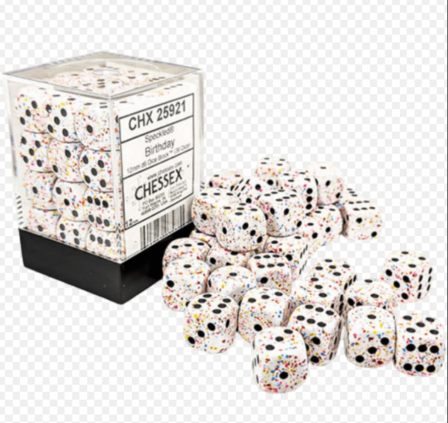 SPECKLED 12MM D6 BIRTHDAY DICE BLOCK (36 DICE)1