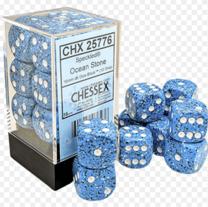 SPECKLED 16MM D6 OCEAN STONE DICE BLOCK (12 DICE)1