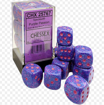 SPECKLED 16MM D6 PURPLE PASSION DICE BLOCK (12 DICE)1