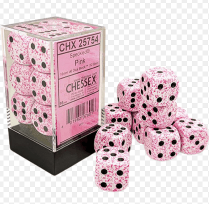 SPECKLED 16MM D6 PINK DICE BLOCK (12 DICE)1