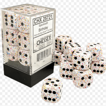 SPECKLED 16MM D6 BIRTHDAY DICE BLOCK (12 DICE)1