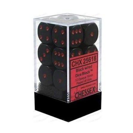 CHESSEX: SET 12 DADOS - D6: BLACK/RED1