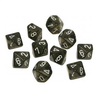 DAD SET DE DIEZ DADOS D10 TRANSLUCIDOS SMOKE/WHITE1