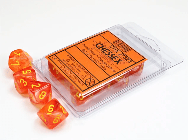 DAD SET DE DIEZ DADOS D10 GHOSTLY GLOW ORANGE/YELLOW1