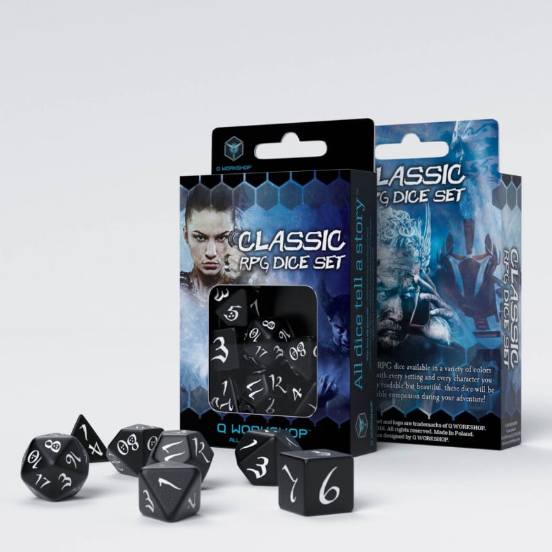 QWORKSHOP CLASSIC RPG BLACK & WHITE DICE SET (7)1