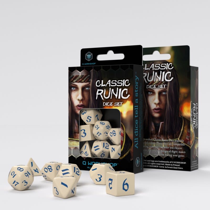 QWORKSHOP CLASSIC RUNIC BEIGE & BLUE DICE SET (7)1