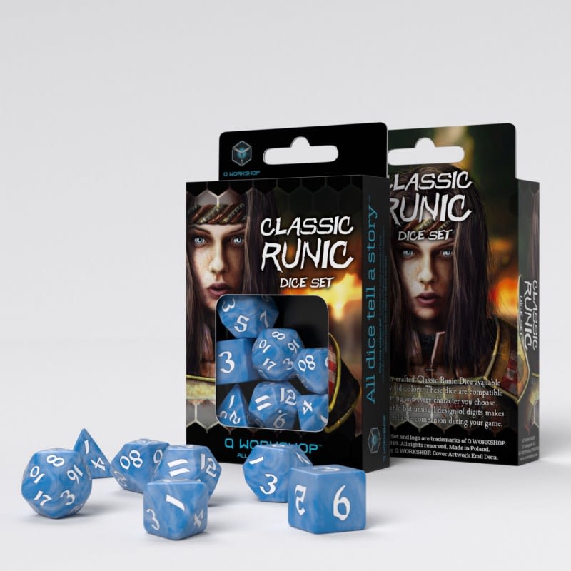 QWORKSHOP CLASSIC RUNIC GLACIER & WHITE DICE SET (7)1
