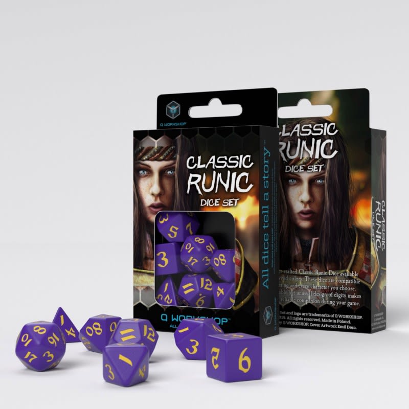 QWORKSHOP CLASSIC RUNIC PURPLE & YELLOW DICE SET (7)1