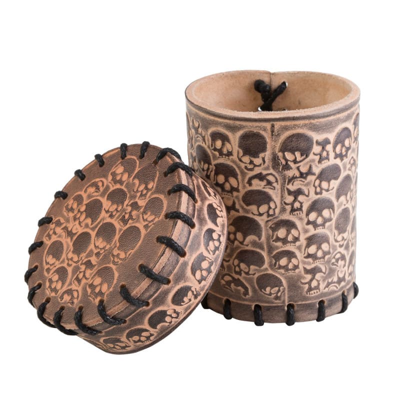 QWORKSHOP SKULL BEIGE LEATHER DICE CUP1
