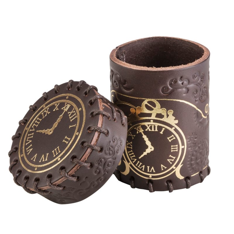 QWORKSHOP STEAMPUNK BROWN & GOLDEN LEATHER DICE CUP1