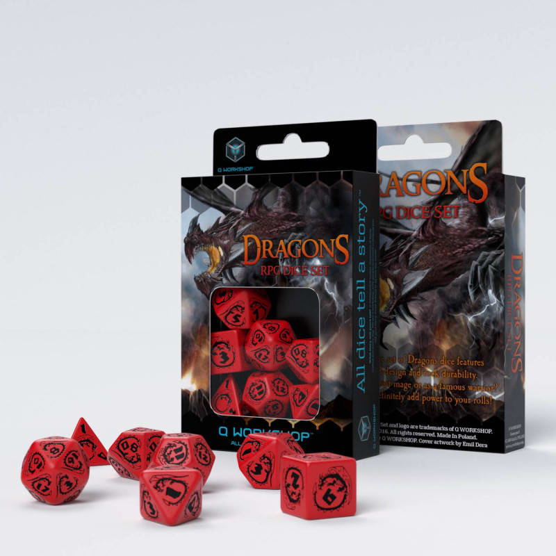 QWORKSHOP DRAGONS RED & BLACK DICE SET (7)1