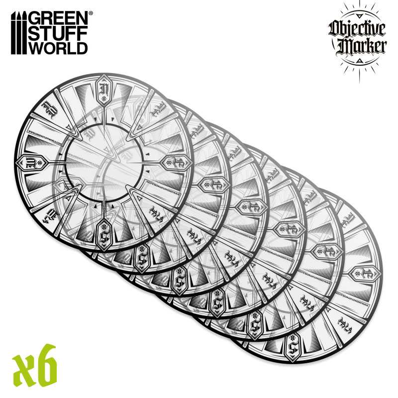 CLEAR OBJECTIVE MARKER (40MM+1) PACK X6 (COMPATIBLE 40K WTC)2