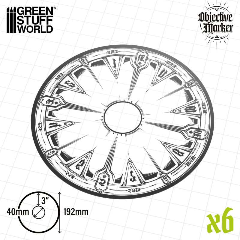CLEAR OBJECTIVE MARKER (40MM+3) PACK X6 (COMPATIBLE 40K WTC)2