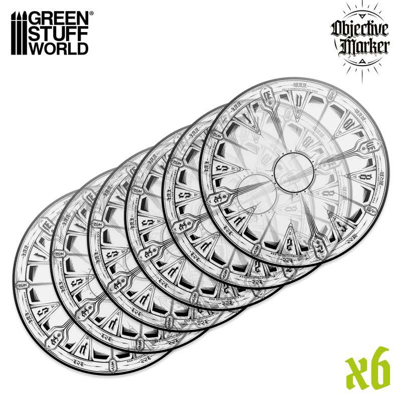 CLEAR OBJECTIVE MARKER (40MM+3) PACK X6 (COMPATIBLE 40K WTC)3