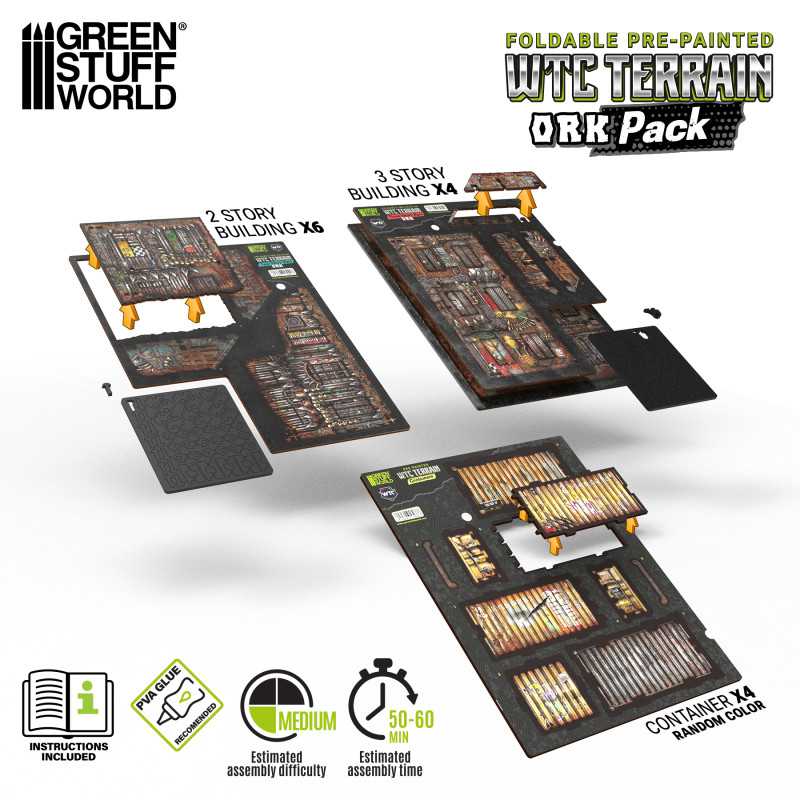 PACK EDIFICIOS WTC / MDF TERRAIN - PREPAINTED FOLDABLE (4 +6+4) - ORCOS/ ORKS2