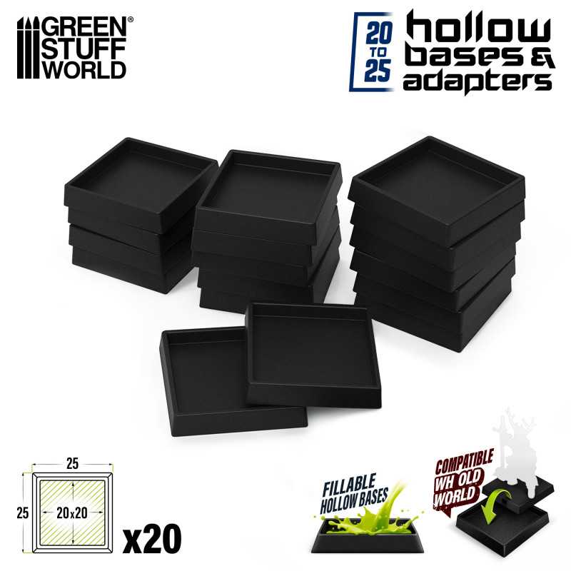 PEANAS PLASTICO HOLLOW / PLASTIC HOLLOW BASES - SQUARE 25MM (PACK X20)2