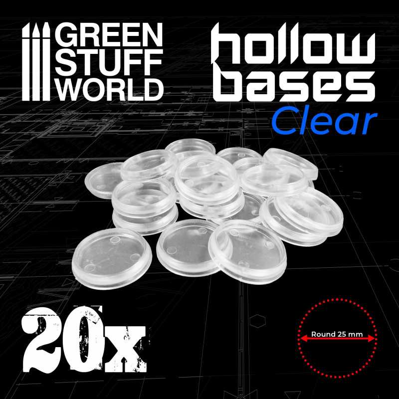 PEANA PLASTICO HUECAS REDONDA TRANSPARENTES - PLASTIC CLEAR ROUND HOLLOW BASE 25MM - PACKX203
