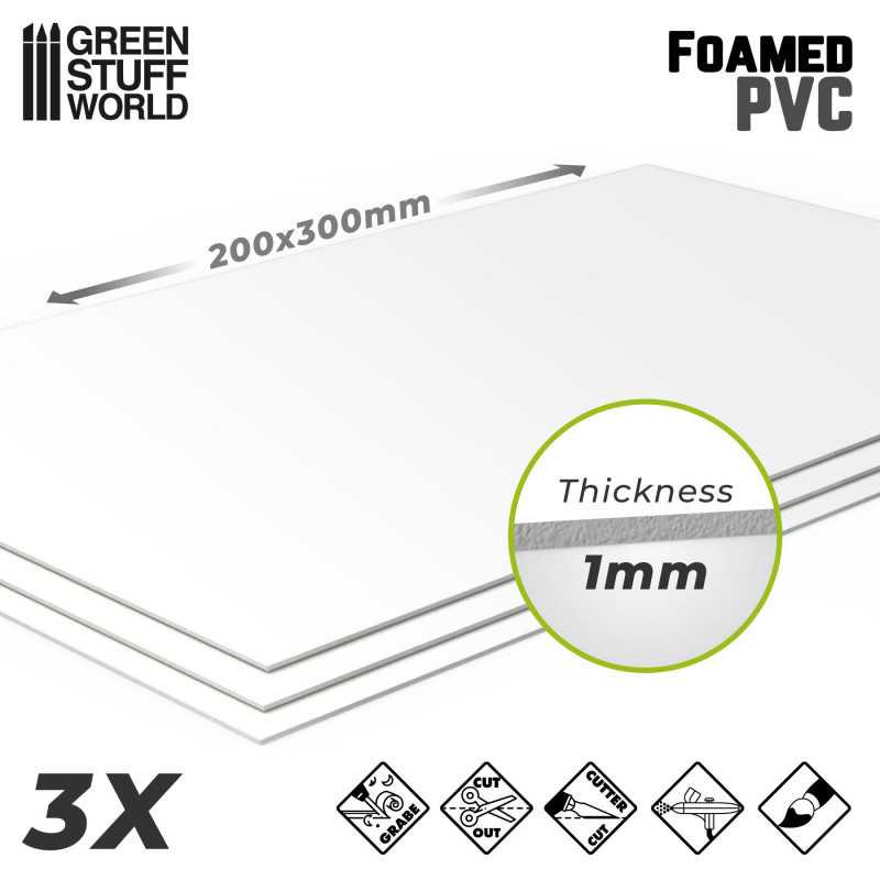 3X PVC ESPUMADO 1MM / FOAMED PVC 1MM - 200X300MM2