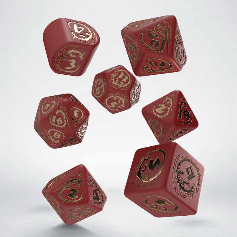 QWORKSHOP DRAGONS MODERN DICE SET RED & GOLD1