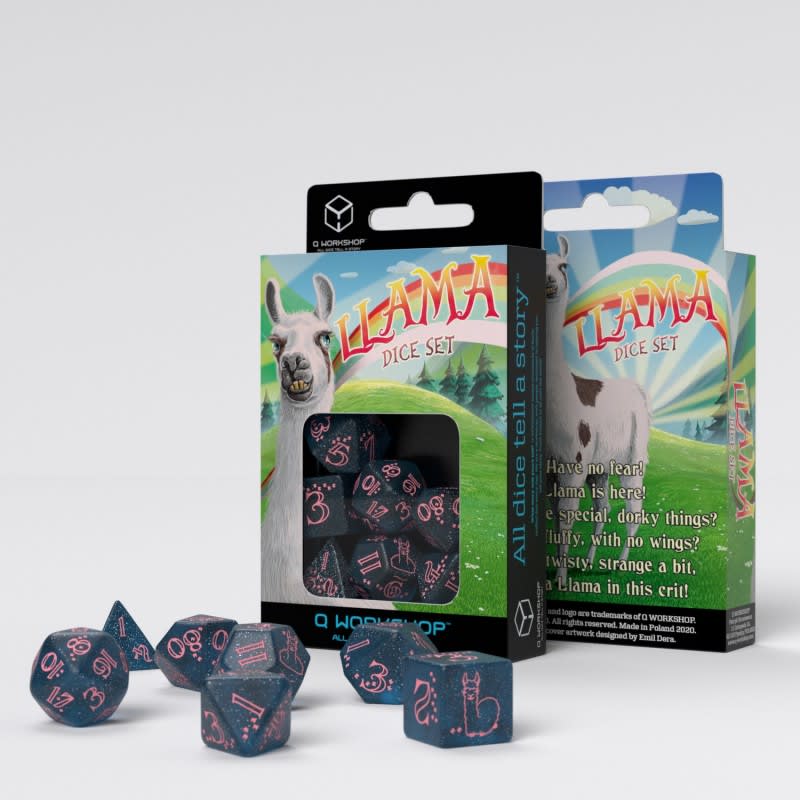 QWORKSHOP SPARKLING LLAMA DICE SET (GLITTERING DARK BLUE & PINK)1