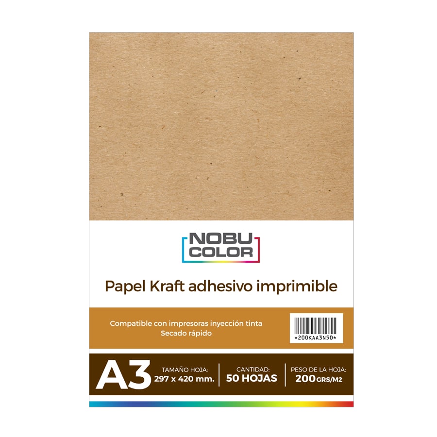 Papel Kraft adhesivo imprimible A3 200 gr. 50 hojas | Comercial Jdm Ltda.
