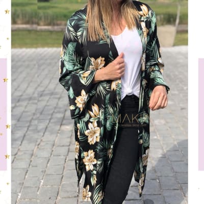 KIMONO MANGA VUELO ESTAMPADO NEGRO KIMONO MANGA VUELO ESTAMPADO NEGRO