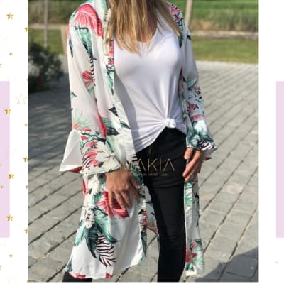 KIMONO MANGA VUELOS BLANCO CORAL KIMONO MANGA VUELOS BLANCO CORAL