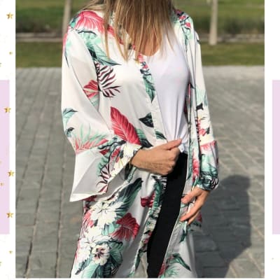 KIMONO MANGA VUELOS BLANCO CORAL KIMONO MANGA VUELOS BLANCO CORAL