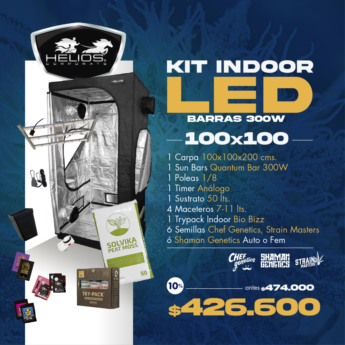 Kit Indoor | Led | 100 x 100 | Barras 300W1