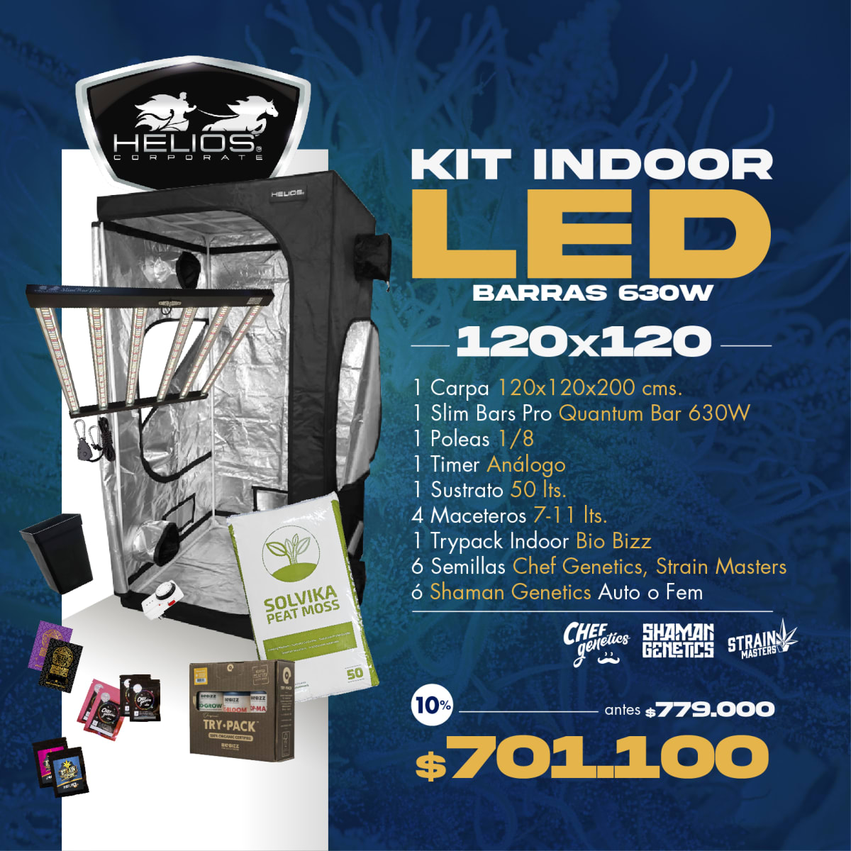 Kit Indoor | Led | 120 x 120 | Barras 630W1