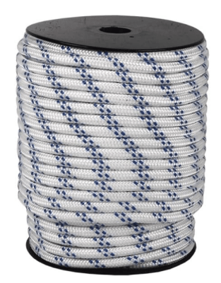 CUERDA POPIPROLENO TRENZADA BLANCA CON CONO AZUL/NEGRO 8MM (ROLLO 220 MTS)