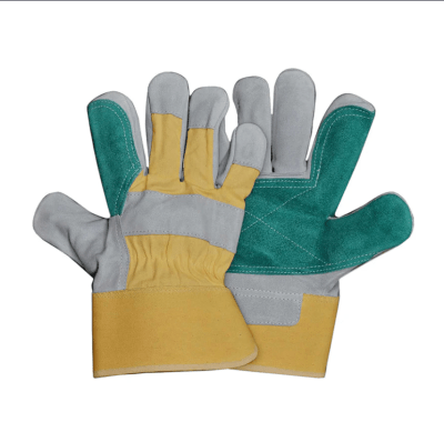 GUANTE DE CUERO BEIGE REFORZADO VERDE CON FORRO