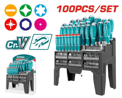 JUEGO DESTORNILLADORES 100 PCS TOTAL THT2506100