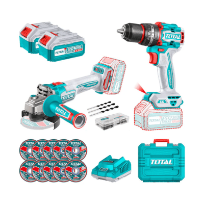 Kit Taladro Percutor BL + Esmeril Angular 20V + Accesorios1