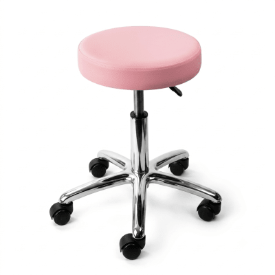 TABURETE  BASE CROMADA ROSADO
