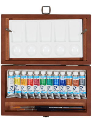 SET ACUARELAS VAN GOGH CAJA MADERA ACCESORIOS 12 COLORES 10ML