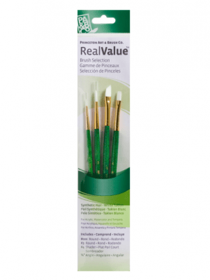 SET PINCELES REAL VALUE SINTETICO TAKLON BLANCO VERDE 4U