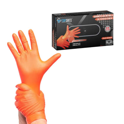 Guante de Nitrilo 8 gr Texturizado Alta Resistencia - Naranjo