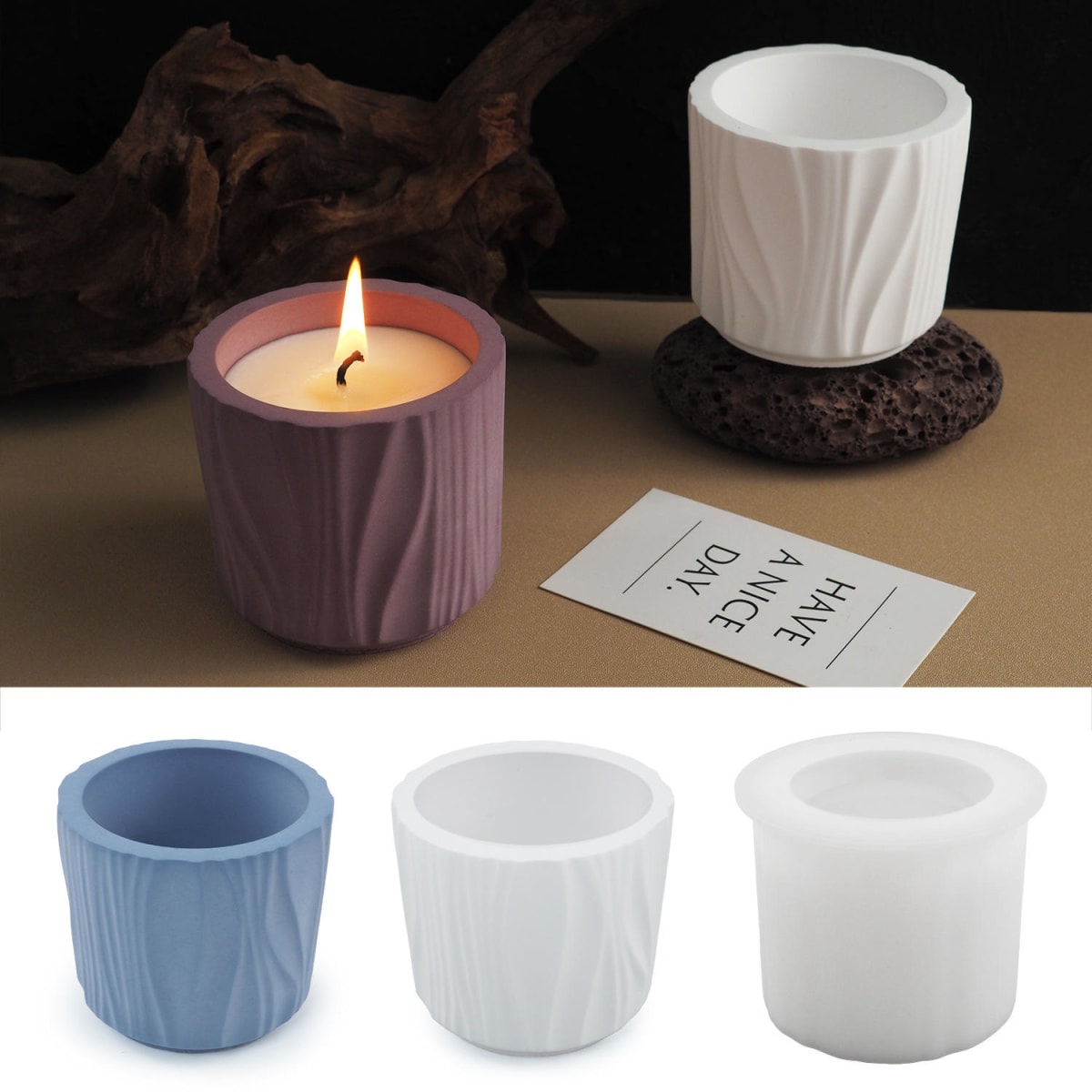 MOLDE DE SILICONA PORTAVELA CON TEXTURA (V231)2