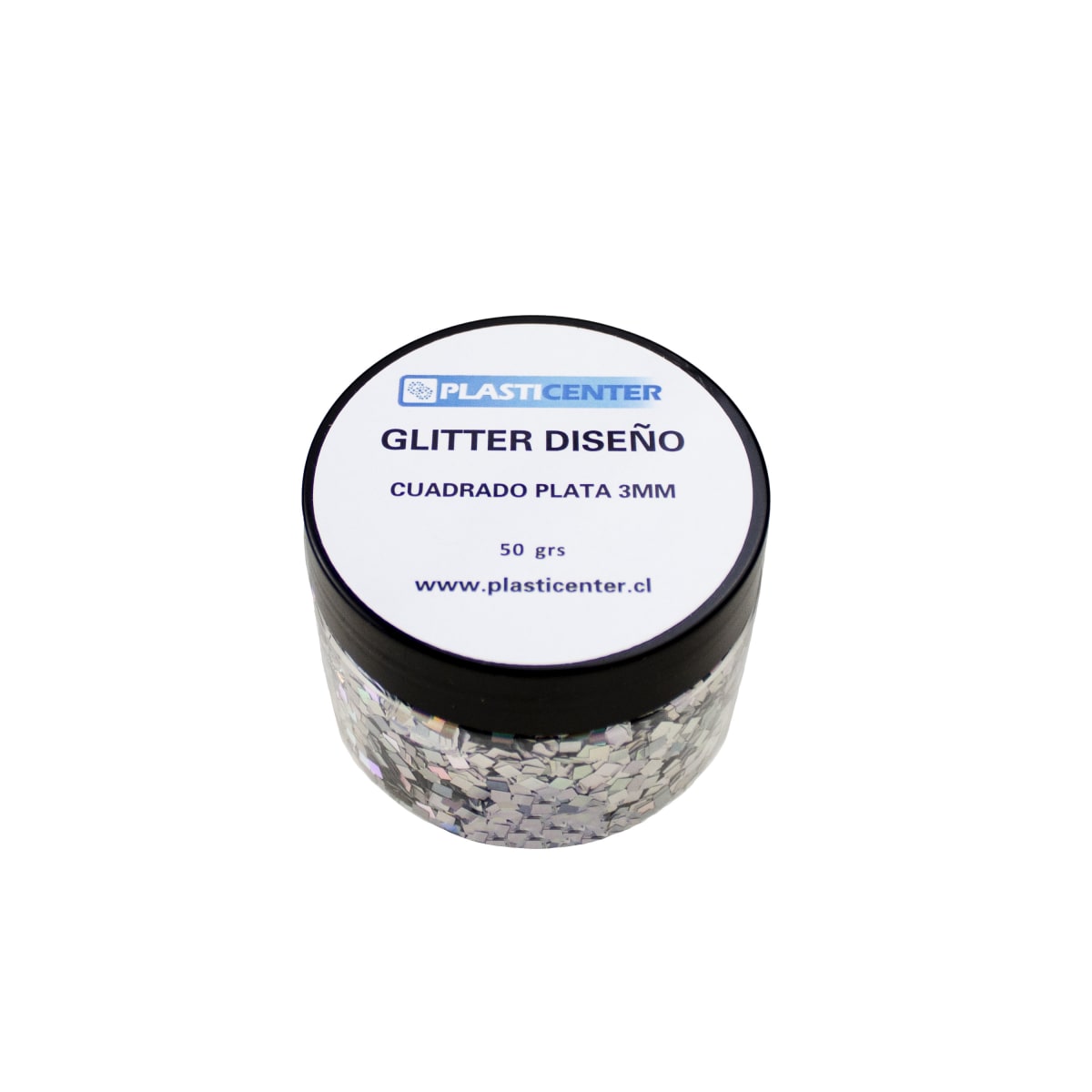 GLITTER DISEÑO CUADRADO PLATA 3 MM3