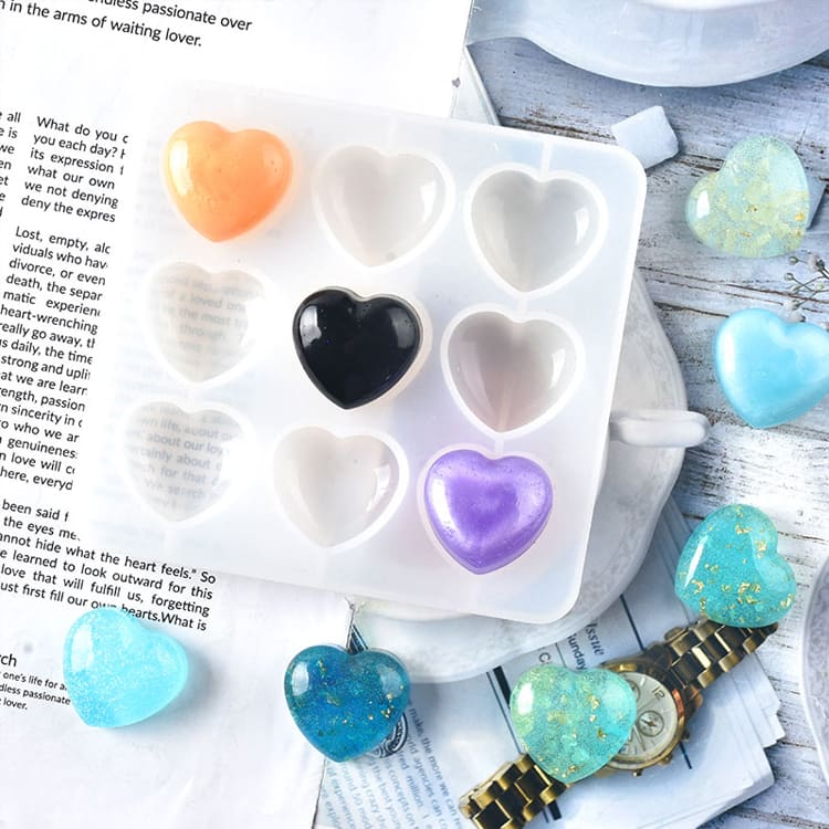 MOLDE DE SILICONA FORMA CORAZÓN 9 CAVIDADES (F265) 0